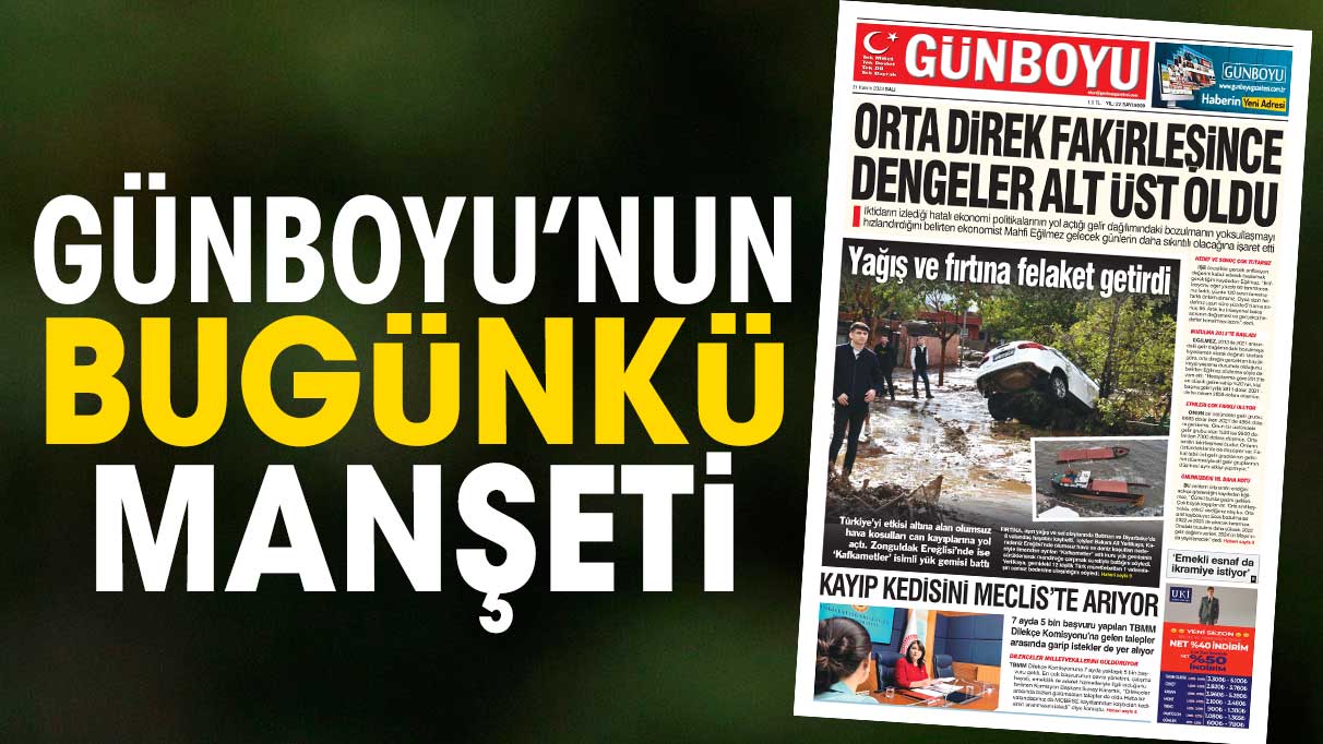 Günboyu Gazetesi'nin bugünkü manşeti