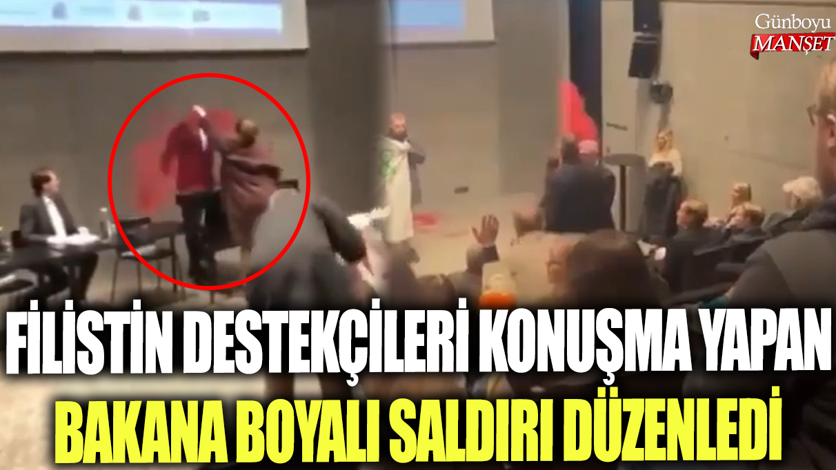 Filistin destekçileri konuşma yapan bakana boyalı saldırı düzenledi