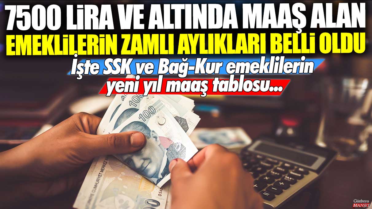 7500 lira ve altında maaş alan emeklilerin zamlı aylıkları belli oldu: İşte SSK ve Bağ-Kur emeklilerin yeni yıl maaş tablosu...