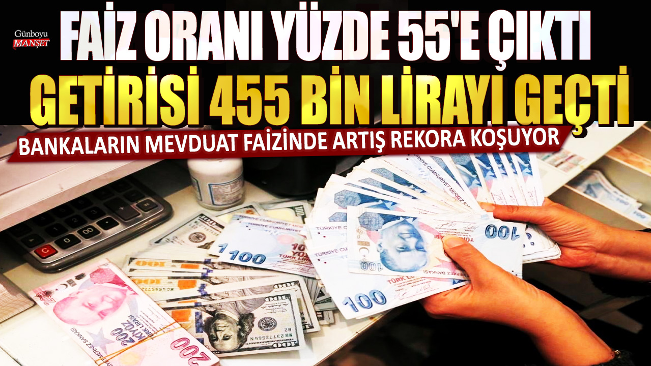 Bankaların mevduat faizinde artış rekora koşuyor: Faiz oranı yüzde 55'e çıktı getirisi 455 bin lirayı geçti