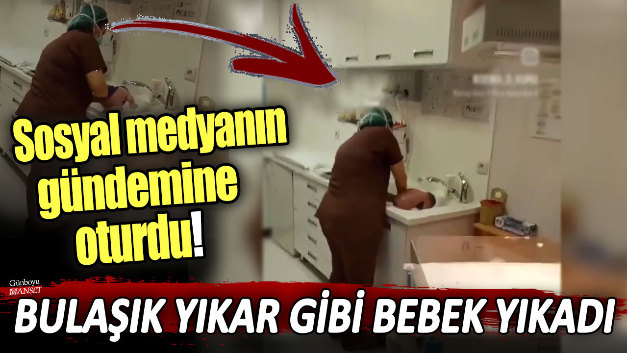 Sosyal medyanın gündemine oturdu: Bulaşık yıkar gibi bebek yıkadı!