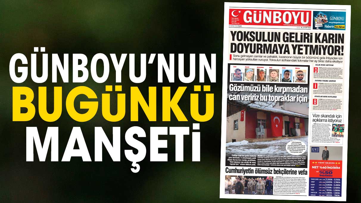 Günboyu Gazetesi'nin bugünkü manşeti