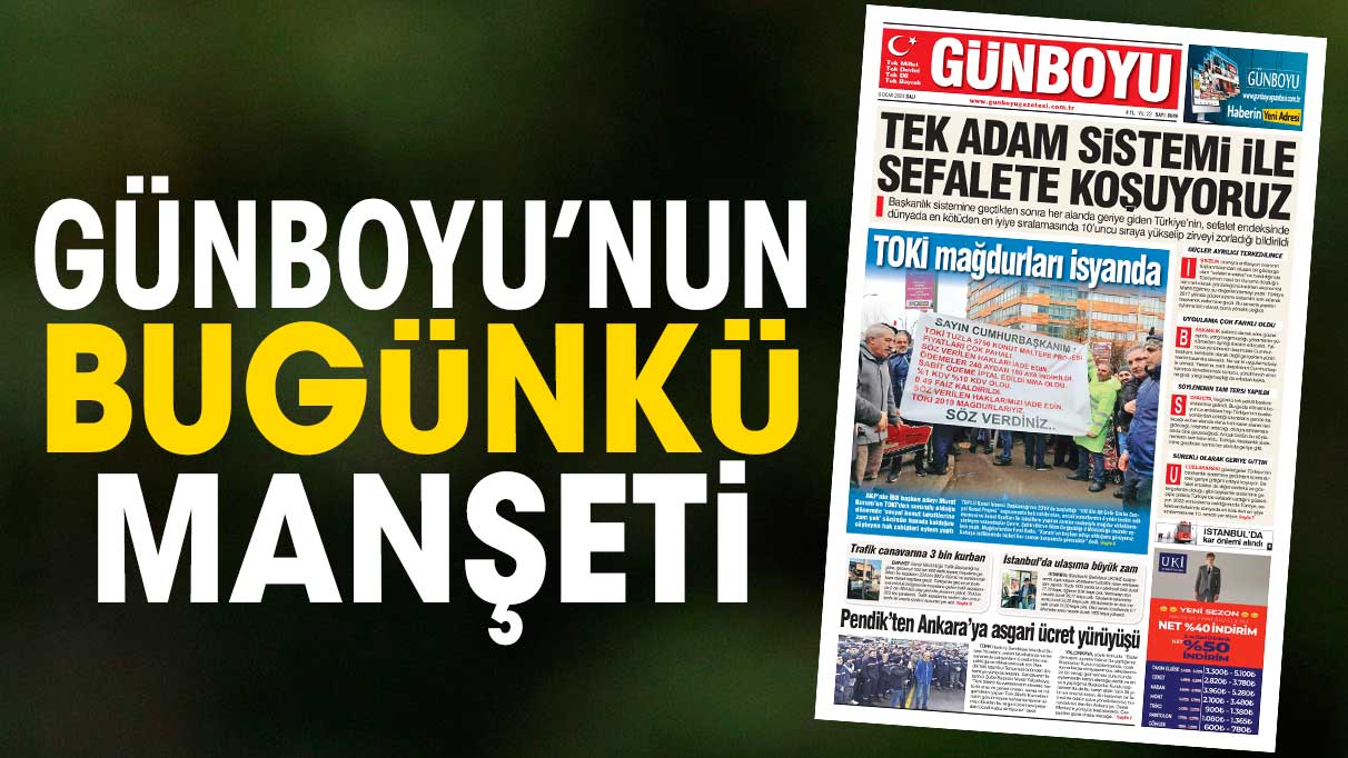 Günboyu Gazetesi'nin bugünkü manşeti