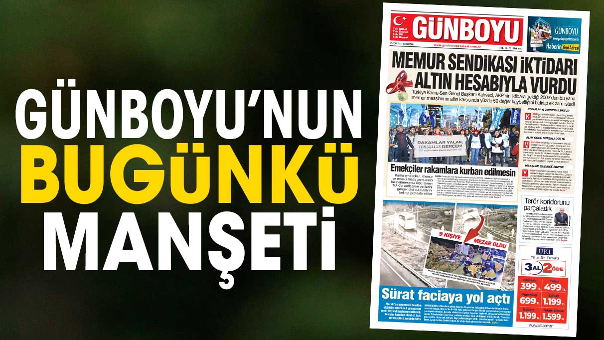 Günboyu Gazetesi'nin bugünkü manşeti