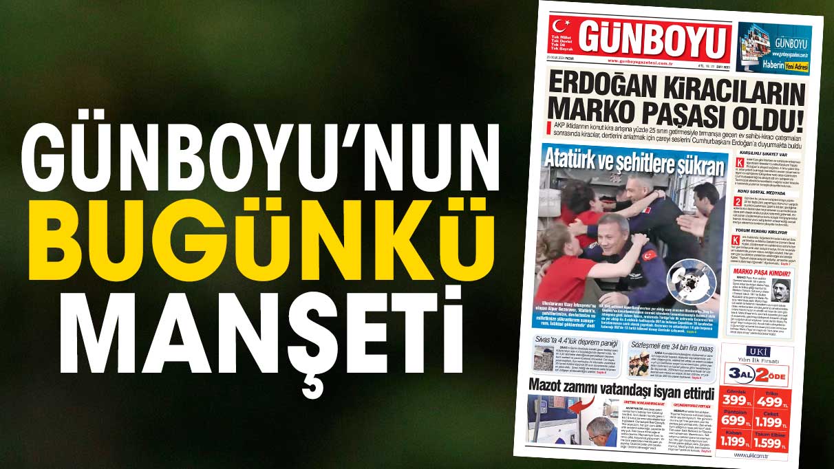 Günboyu Gazetesi'nin bugünkü manşeti