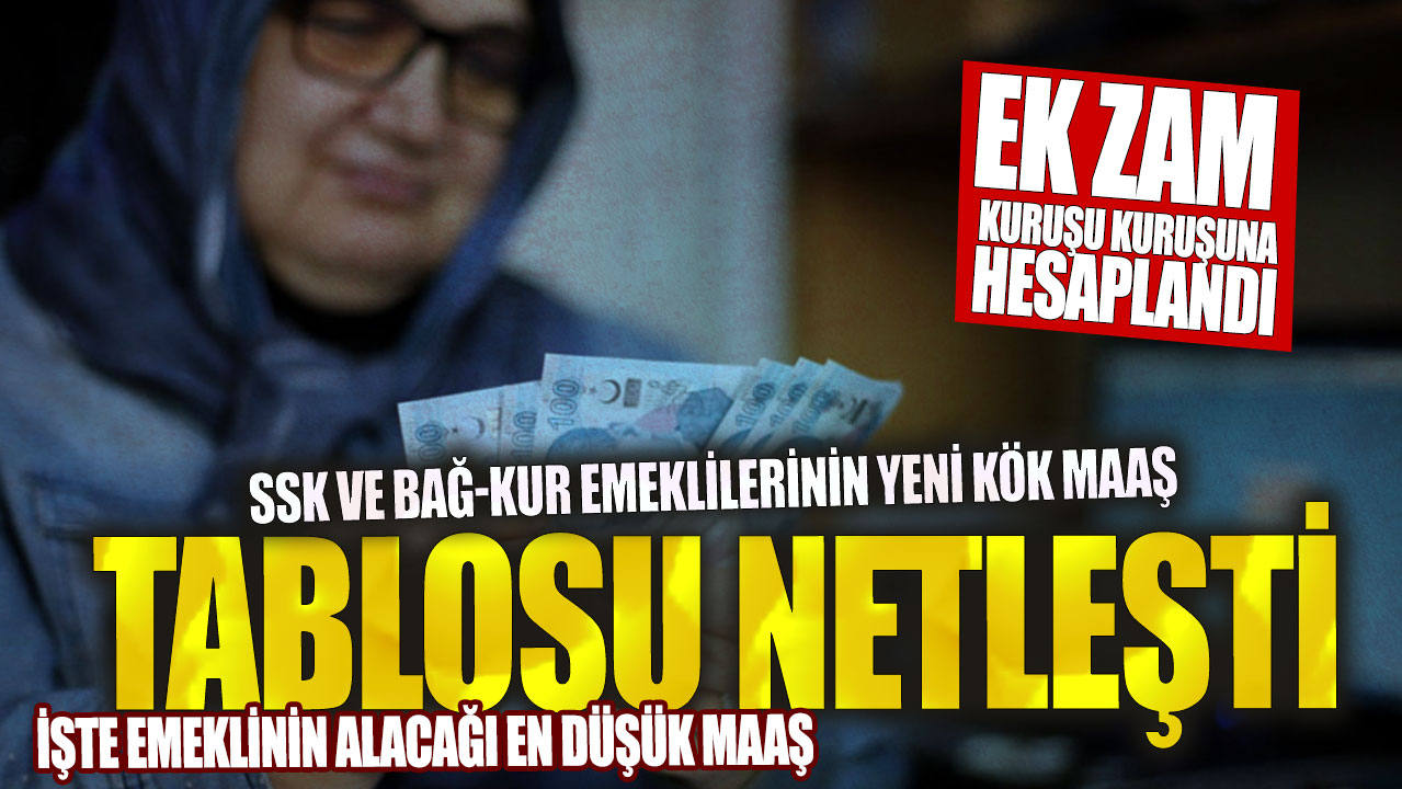 SSK ve Bağ-Kur emeklilerinin kök maaş tablosu netleşti! Ek zam kuruşu kuruşuna hesaplandı: İşte emeklinin alacağı en düşük maaş