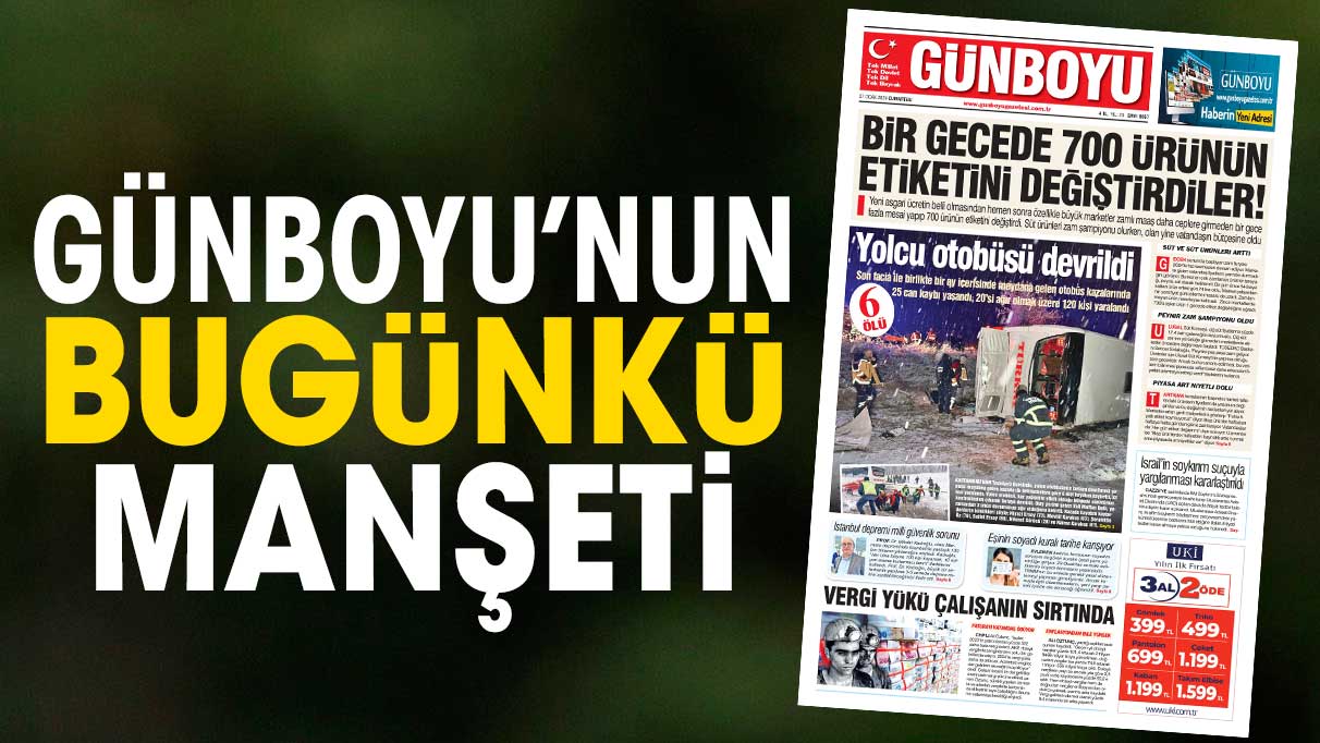 Günboyu Gazetesi'nin bugünkü manşeti