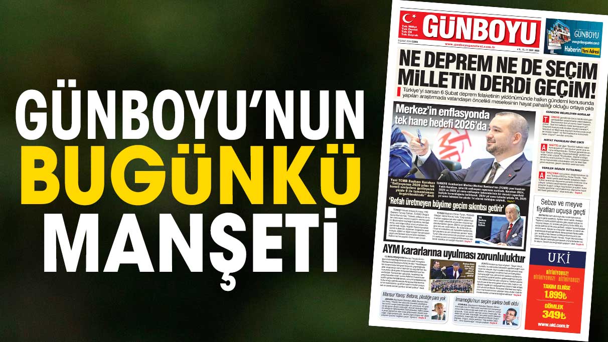 Günboyu Gazetesi'nin bugünkü manşeti