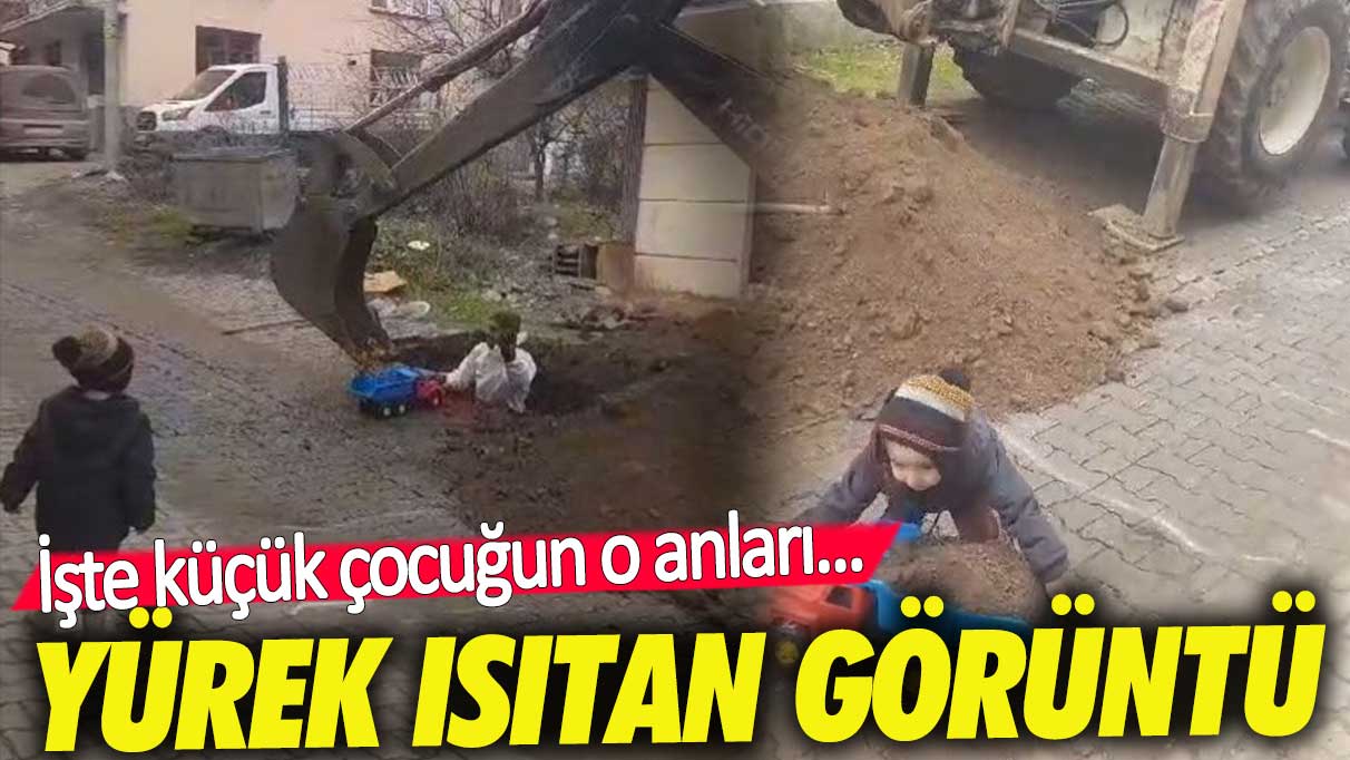 Yürekleri ısıtan görüntü: Oyuncak kamyona kepçe ile kum doldurdular