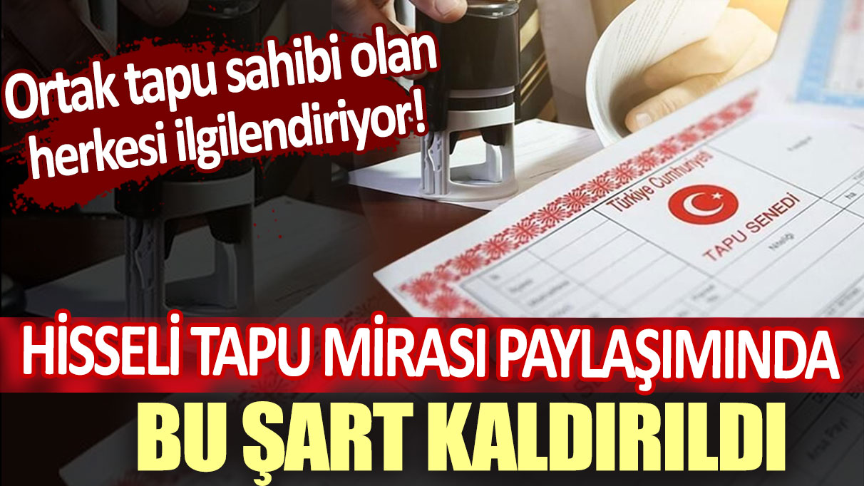 Hisseli tapu mirası paylaşımında bu şart kaldırıldı: Ortak tapu sahibi olan herkesi ilgilendiriyor!