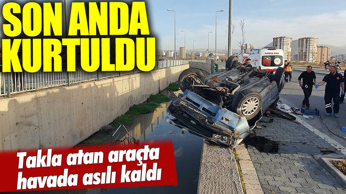 Takla atan otomobil kanala düşmeden son anda durdu