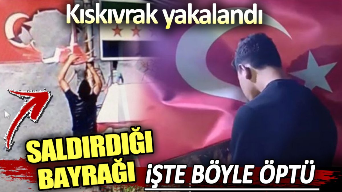 Saldırdığı bayrağı işte böyle öptü. Kıskıvrak yakalandı