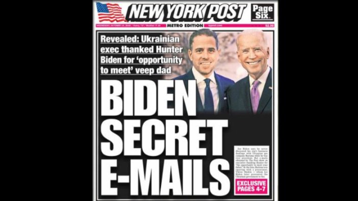 New York Post, Joe Biden'ın oğlunun yazışmalarını ortaya çıkardı, sansüre uğradı