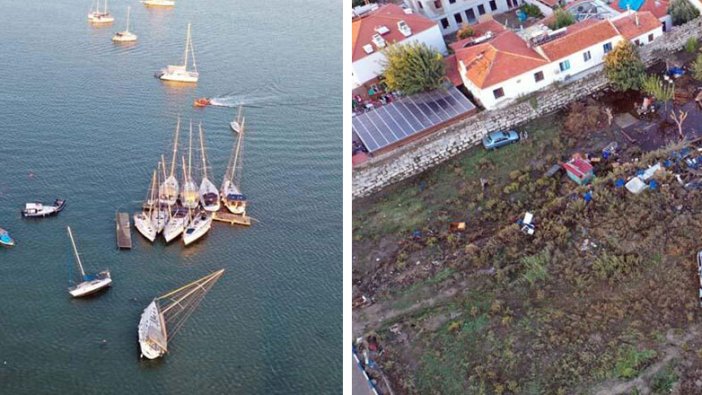 İzmir depreminin merkez üssü havadan görüntülendi