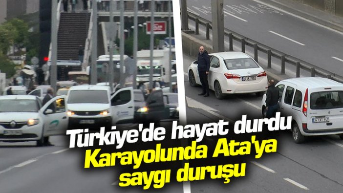 Karayolunda Ata'ya saygı duruşu