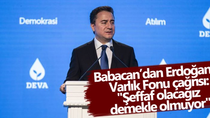 DEVA Partisi Genel Başkanı Ali Babacan'dan Erdoğan'a Varlık Fonu çağrısı