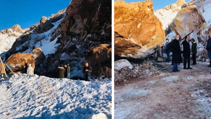 Hakkari'de kopan dev kaya otoyolu trafiğe kapattı