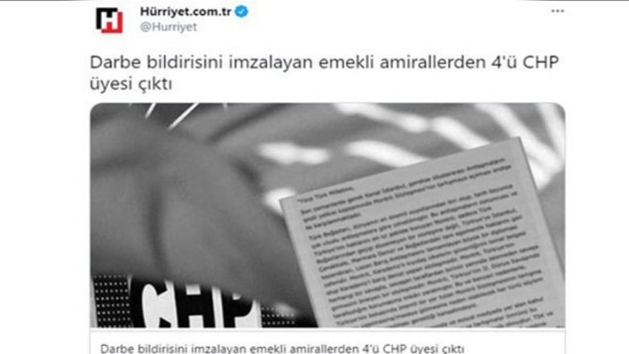 Emekli amirallerin ailelerini hedef gösteren Hürriyet'e CHP'den çok sert tepki