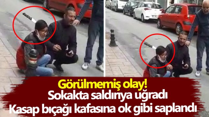 Samsun'da görülmemiş olay! Sokakta saldırıya uğradı, kasap bıçağı kafasına ok gibi saplandı