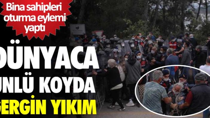 Dünyaca ünlü Akbük Koyu'nda gergin yıkım! Bina sahipleri ve jandarma arasında arbede yaşandı