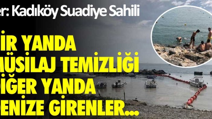 Yer: Kadıköy Suadiye Sahili!  Bir yanda müsilaj temizliği diğer yanda denize girenler...