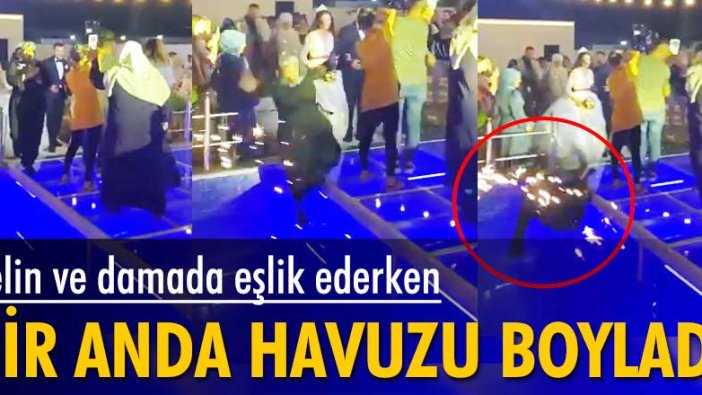 Gelin ve damada eşlik eden kadın bir anda havuzun içine düştü