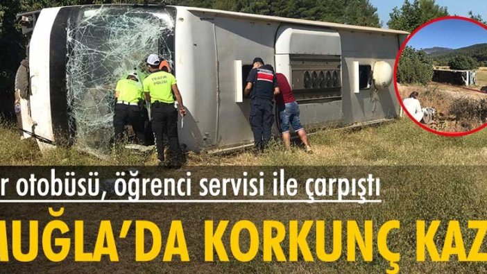 Turistleri taşıyan otobüs ile öğrenci servisi çarpıştı