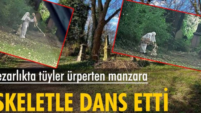 Mezarlıkta tüyler ürperten manzara... İskeletle dans etti