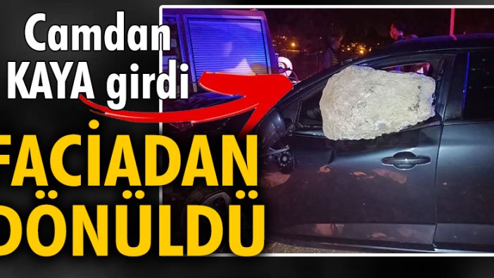 Otomobilin çarptığı kaya parçası cama saplandı; karı- koca yaralandı