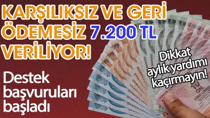 Karşılıksız ve geri ödemesiz 7 bin 200 TL veriliyor! Destek başvuruları başladı
