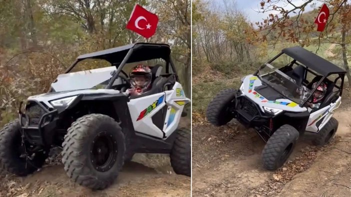 Kenan Sofuoğlu’nun 3 yaşındaki oğlu, ATV motoruyla şov yaptı