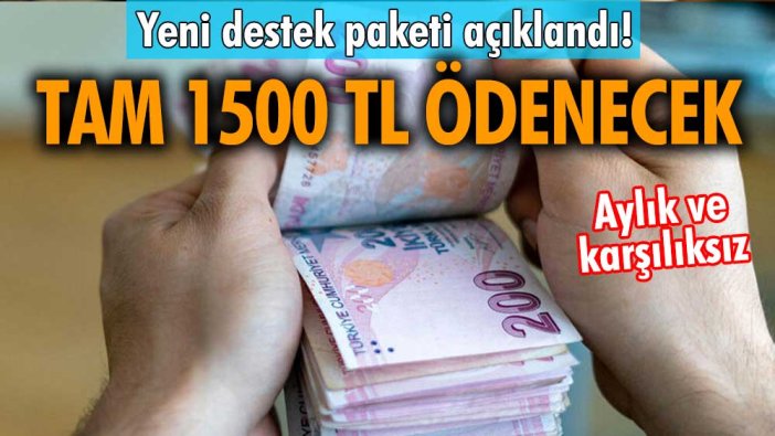 Yeni destek paketi açıklandı! Aylık ve karşılıksız! Tam 1500 TL ödenecek!