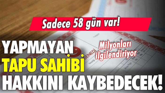 Tapu sahipleri dikkat: Son 58 gün kaldı... Yapmayan hakkını kaybedecek!