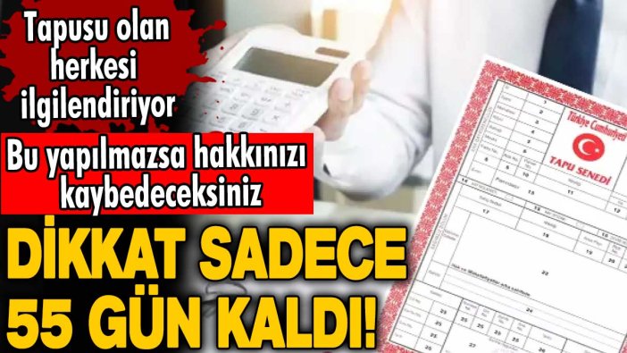 Bu yapılmazsa hakkınızı kaybedeceksiniz! Tapusu olan herkesi ilgilendiriyor! Dikkat sadece 55 gün kaldı