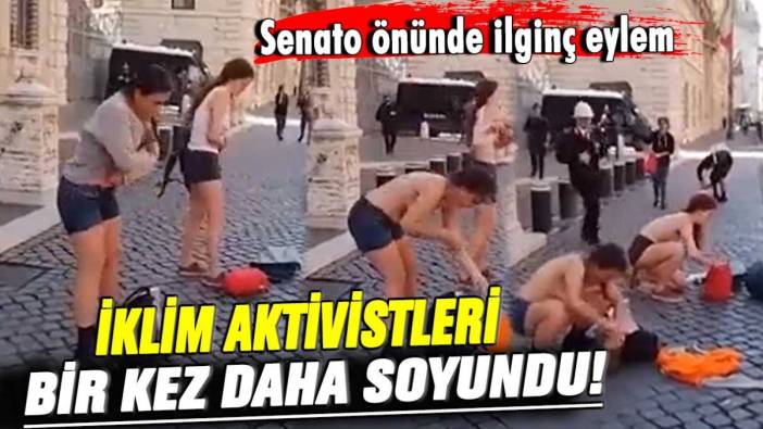 İklim aktivistleri bir kez daha soyundu! Senato önünde ilginç eylem