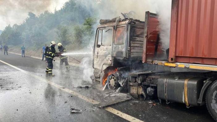 TEM'de büyük panik; tır alev alev yandı "Canımı zor kurtardım"