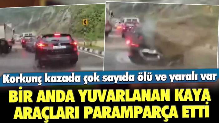 Korkunç kazada çok sayıda ölü ve yaralı var: Bir anda yuvarlanan kaya araçları paramparça etti