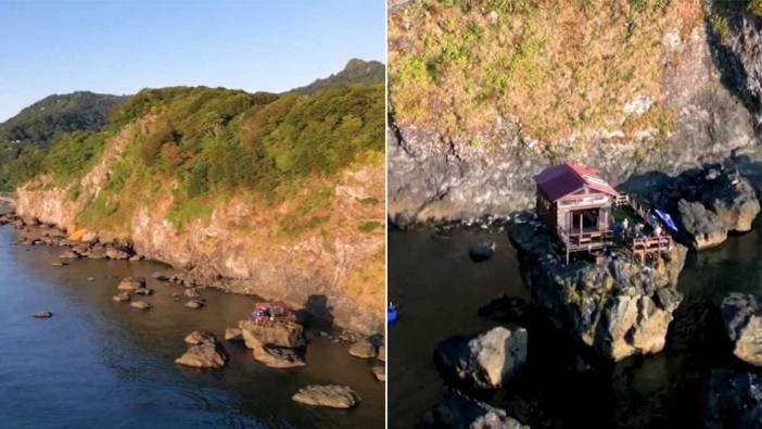 Artvin'de 8 metre yüksekliğindeki kayanın üstüne ev yaptılar