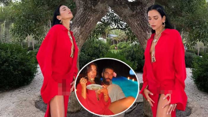 Dua Lipa'nın frikikleri gözlerden kaçmadı sevgilisinin kucağında poz verdi!