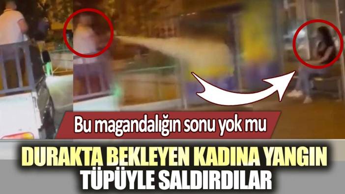 Bu magandalığın sonu yok mu: Durakta bekleyen kadına yangın tüpüyle saldırdılar