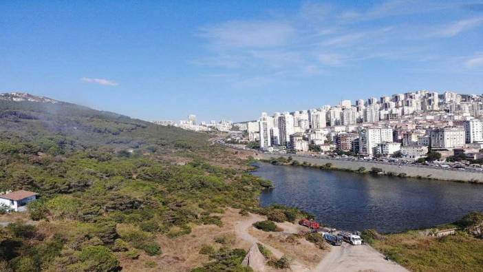 Maltepe'de çıkan orman yangını itfaiye ve helikopter müdahalesiyle kontrol altında