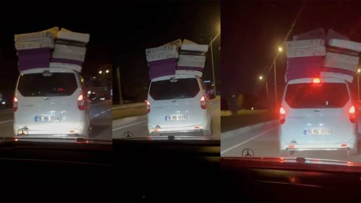 Aracının üzerine yatakları dizdi, trafikte tehlike saçtı