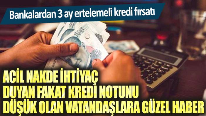 Acil nakde ihtiyaç duyan fakat kredi notunu düşük olan vatandaşlara güzel haber: Bankalardan 3 ay ertelemeli kredi fırsatı