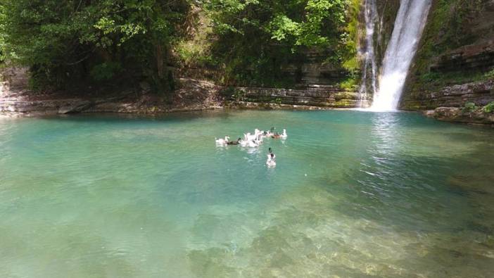 Erfelek Şelaleri'nde Arap turist ve öğrenci ayrıntısı