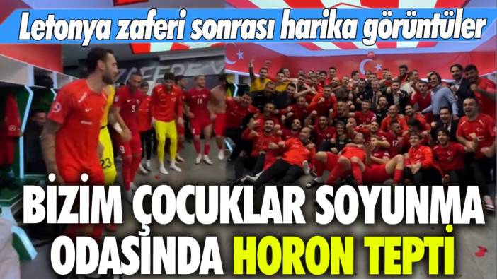 Letonya zaferi sonrası muhteşem görüntüler: Bizim Çocuklar soyunma odasında horon tepti