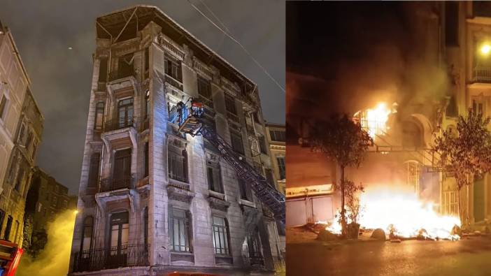 Beyoğlu’nda Tarihi Gueive Han’da yangın: Giriş kat alev alev yandı