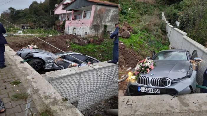 Samsun'da gelin arabası boş araziye düştü!