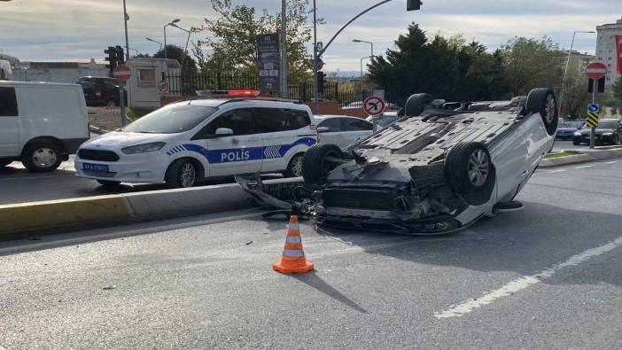 Kontrolden çıkan araç otomobile çarparak takla attı