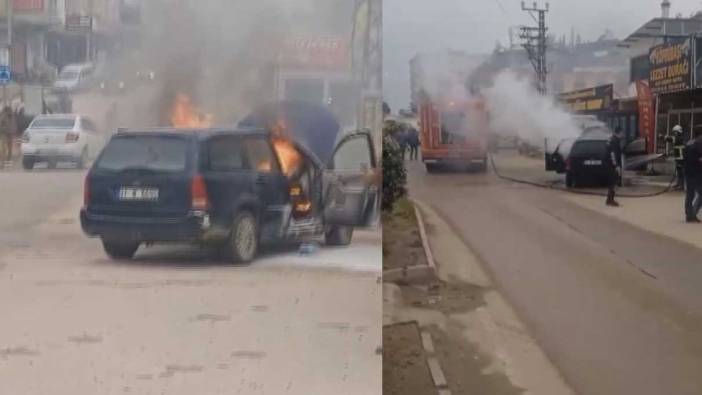 Hatay'da seyir halindeki otomobil alev alev yandı