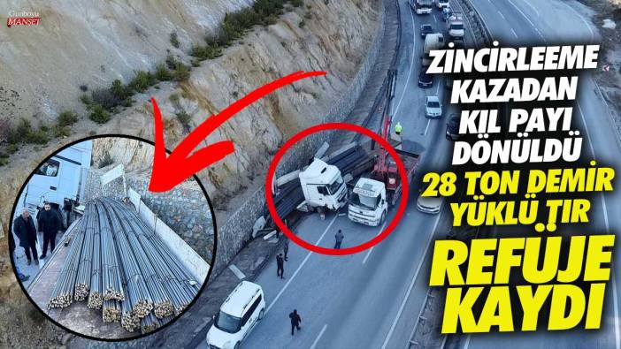 Ayfonkarahisar’da 28 ton demir yüklü tır refüje kaydı zincirleme kazadan kıl payı dönüldü